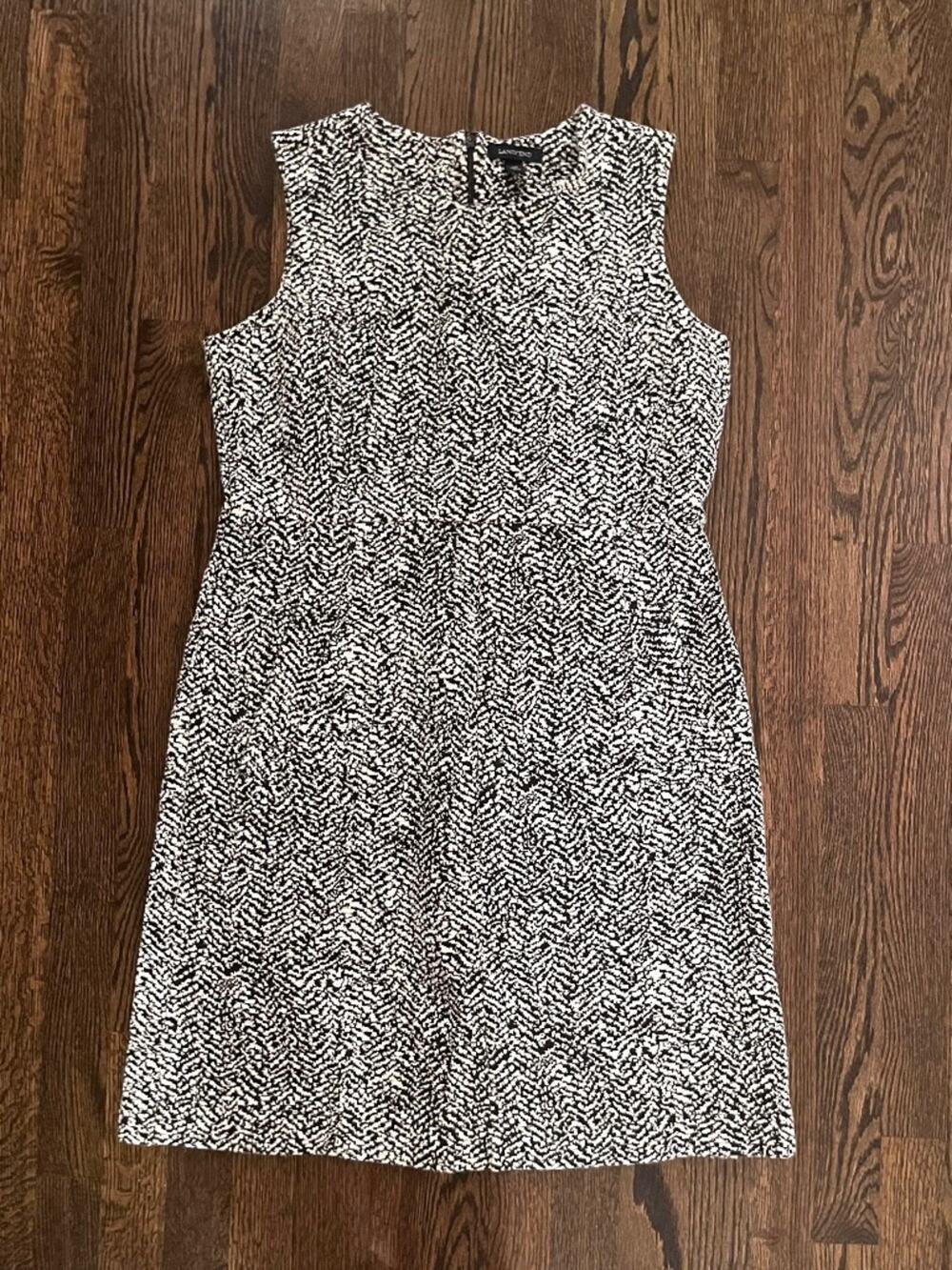 Lands' End Black & White Textured Sleeveless Sheath Dress - Size 14